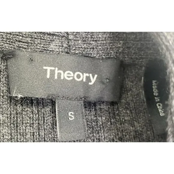 Theory Sweater Womens Small Gray Cardigan Ribbed Open Wool Stretch Pockets - Picture 4 of 6
